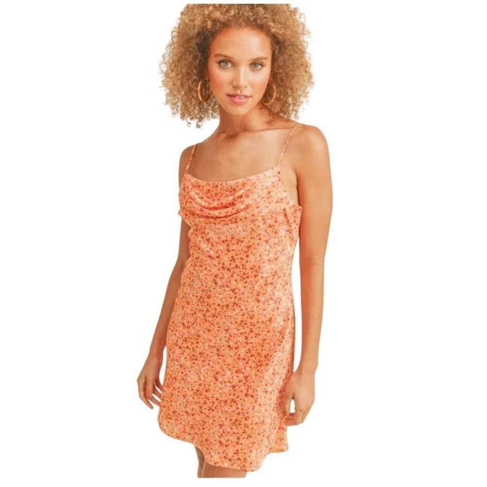 RESET Orange Floral Cowl Neck Mini Dress NWT Size S – Y2K‎ Summer Party Vibes